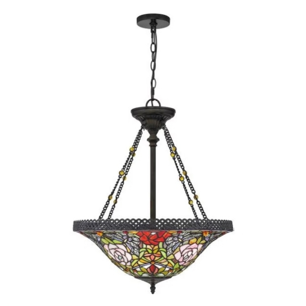 Quoizel TF5198VB Alyssa Tiffany Flower Pendant 3-Light 300 Watts, Vintage Bronze